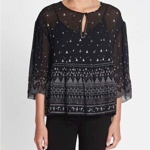 JOIE 100% Silk Verena Blouse In Caviar Beaded Sheer Top
